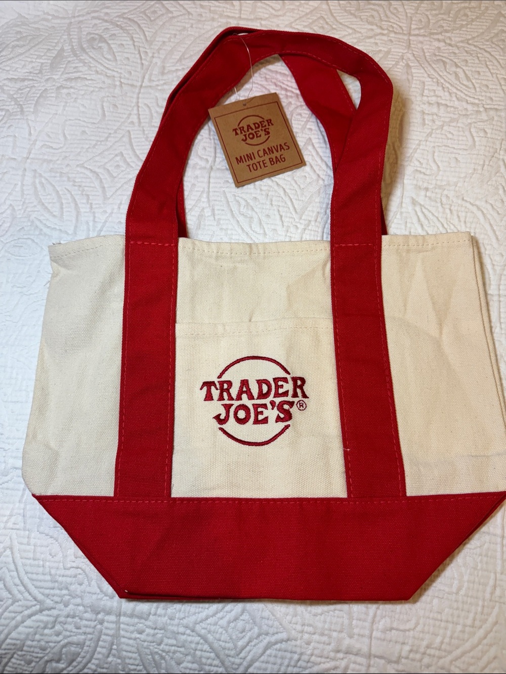 Trader Joe's MINI Red & Cream Canvas Tote Bag